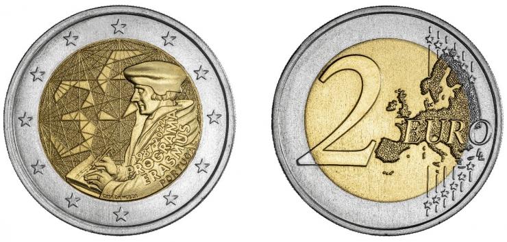 moeda de 2 euros comemorativa dos 35 anos do programa erasmus