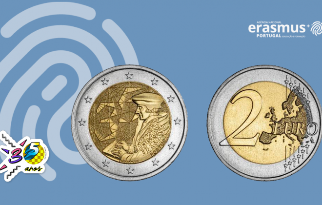 notícia da moeda comemorativa dos 35 anos do programa erasmus